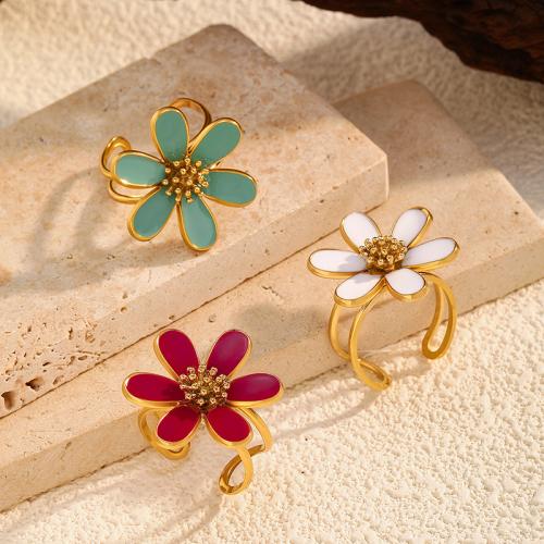 Stainless Steel Finger Ring, 304 Stainless Steel, gold color plated, for woman & enamel & hollow, more colors for choice, Sold By PC