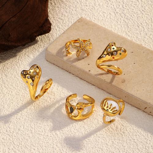 Stainless Steel Finger Ring, 304 Stainless Steel, 18K gold plated, different styles for choice & for woman & with rhinestone, Sold By PC