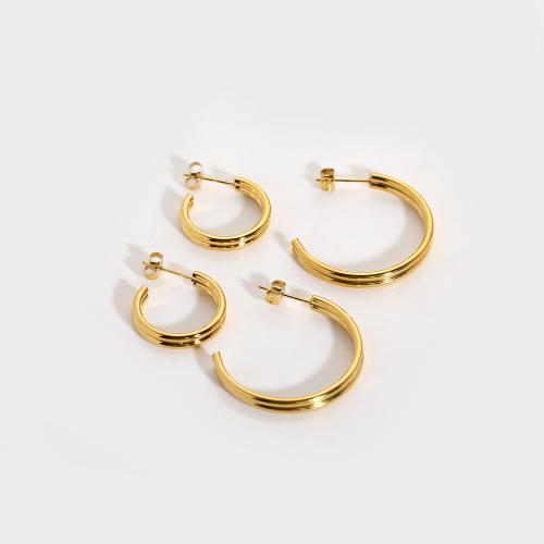 Stainless Steel Stud Earrings, 304 Stainless Steel, 18K gold plated, Double Layer & different size for choice & for woman, Sold By Pair