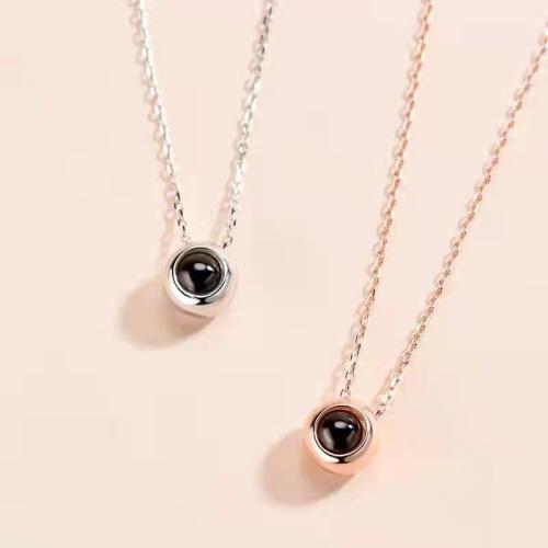 Brass Miniature Projection Necklace, with Glass, Round, plated, fashion jewelry, more colors for choice, nickel, lead & cadmium free, 8x8mm, Length:Approx 40 cm, Sold By PC