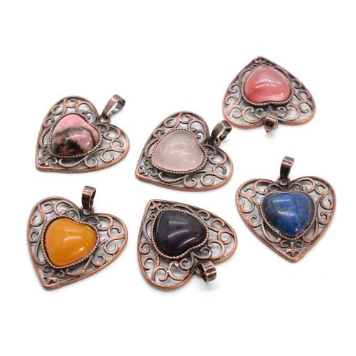 Gemstone Pendants Jewelry, Tibetan Style, with Gemstone, Heart, plated, DIY & hollow, more colors for choice, 30x30mm, Sold By PC