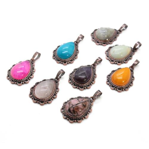 Gemstone Pendants Jewelry, Tibetan Style, with Gemstone, Teardrop, plated, DIY, more colors for choice, 27x20mm, Sold By PC