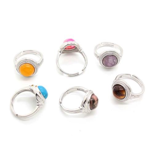 Natural Gemstone Finger Ring, Tibetan Style, with Gemstone, silver color plated, fashion jewelry, more colors for choice, 13x15mm, Sold By PC