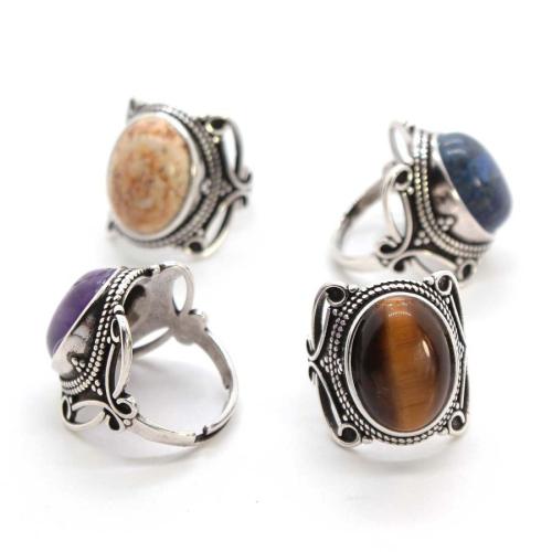 Natural Gemstone Finger Ring, Tibetan Style, with Gemstone, silver color plated, fashion jewelry, more colors for choice, 21x20mm, Sold By PC