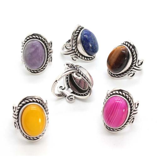 Natural Gemstone Finger Ring, Tibetan Style, with Gemstone, silver color plated, fashion jewelry, more colors for choice, 27x20mm, Sold By PC