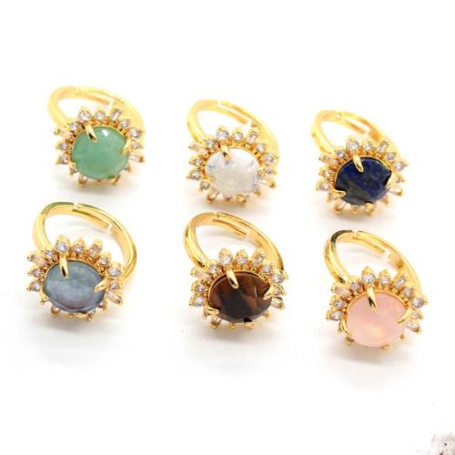 Natural Gemstone Finger Ring, Tibetan Style, with Gemstone, gold color plated, fashion jewelry & with rhinestone, more colors for choice, 19x19mm, Sold By PC