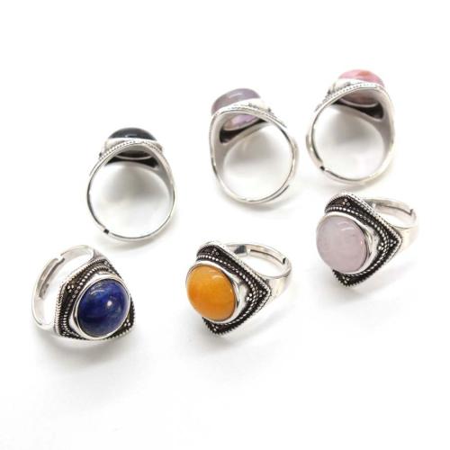 Natural Gemstone Finger Ring, Tibetan Style, with Gemstone, silver color plated, fashion jewelry, more colors for choice, 22x20mm, Sold By PC