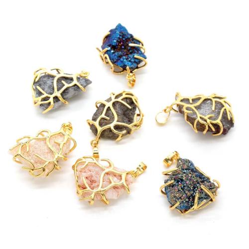 Gemstone Pendants Jewelry, Tibetan Style, with Gemstone, gold color plated, DIY, more colors for choice, 30x20mm, Sold By PC