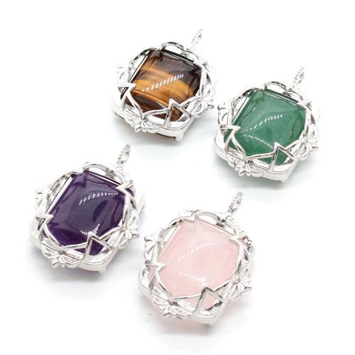 Gemstone Pendants Jewelry, Tibetan Style, with Gemstone, silver color plated, DIY, more colors for choice, 35x26mm, Sold By PC