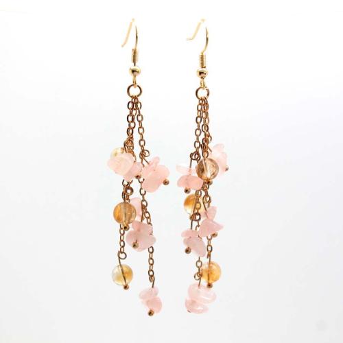 Natural Gemstone Earrings, Tibetan Style, with Gemstone, gold color plated, fashion jewelry, more colors for choice, 4-5mm, Sold By Pair