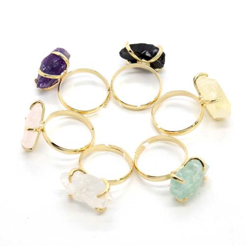 Natural Gemstone Finger Ring, Tibetan Style, with Gemstone, gold color plated, fashion jewelry, more colors for choice, 20x10mm, Sold By PC