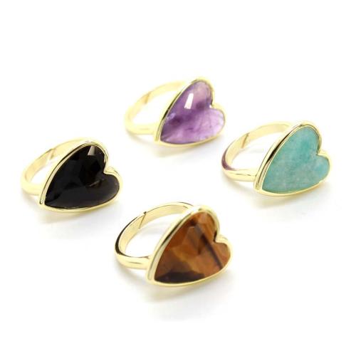 Natural Gemstone Finger Ring, Tibetan Style, with Gemstone, Heart, gold color plated, fashion jewelry, more colors for choice, 20x17mm, Sold By PC