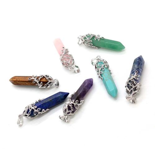 Tibetan Style Pendant, with Gemstone, silver color plated, DIY, more colors for choice, 22x22x10mm, Sold By PC