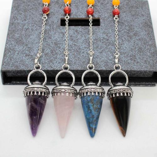 Tibetan Style Pendulum Pendant, with Gemstone, silver color plated, DIY, more colors for choice, 53x22mm, Sold By PC