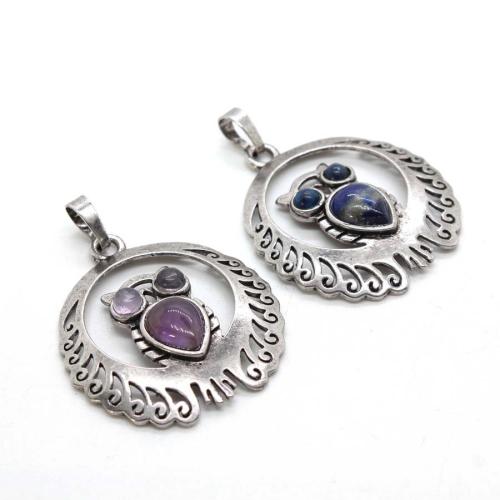 alliage de zinc Pendentif, avec pierre gemme, hibou, Placage de couleur argentée, DIY & creux, plus de couleurs à choisir, 38x34mm, Vendu par PC