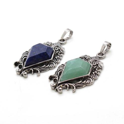 Tibetan Style Pendant, with Gemstone, silver color plated, DIY, more colors for choice, 42x26mm, Sold By PC