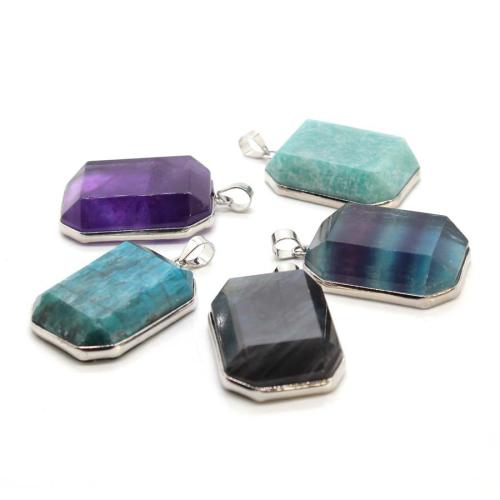 Tibetan Style Pendant, with Gemstone, silver color plated, DIY, more colors for choice, 31x22x9mm, Sold By PC