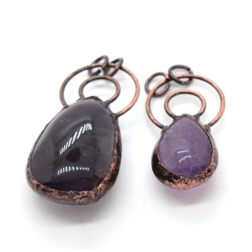 Pendentifs quartz naturel, alliage de zinc, avec améthyste, Placage, DIY, couleurs mélangées, 47x26mm, Vendu par PC
