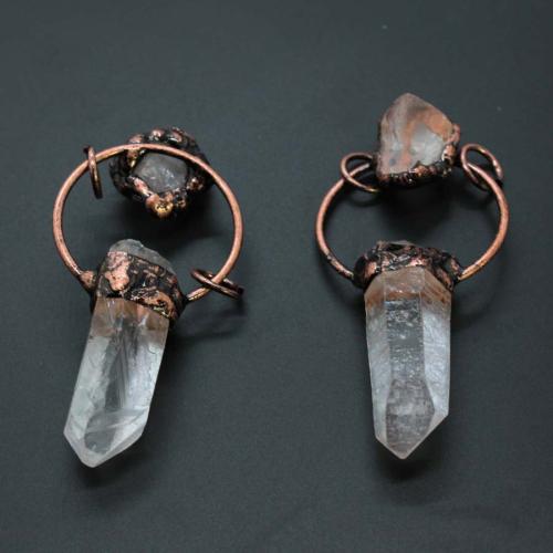 Quartz Gemstone Pendants, Tibetan Style, with Clear Quartz, plated, DIY, mixed colors, 60x30mm, Sold By PC