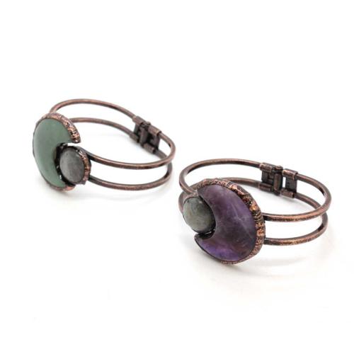 Tibetan Style Bangle, with Gemstone, plated, fashion jewelry, more colors for choice, 35x30mm, Sold By PC