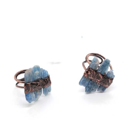 Natural Gemstone Finger Ring, Tibetan Style, with Gemstone, plated, fashion jewelry, more colors for choice, 35x43mm, Sold By PC
