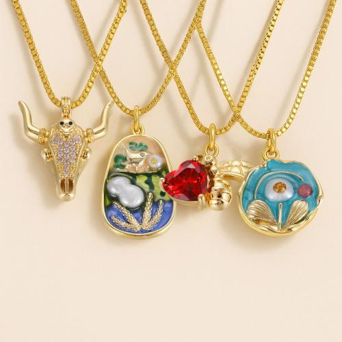 Cubic Zircon Micro Pave Brass Necklace, with Shell, gold color plated, fashion jewelry & micro pave cubic zirconia & enamel, more colors for choice, Sold By PC