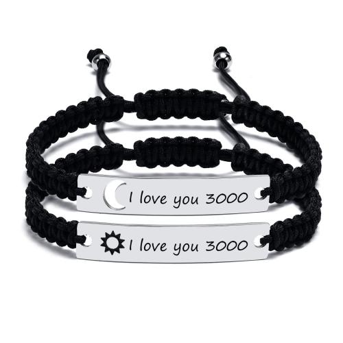 304 Stainless Steel Couple Bracelet, with Polyester Cord, handmade, different styles for choice & for couple, Length:Approx 6-10 Inch, Sold By Set