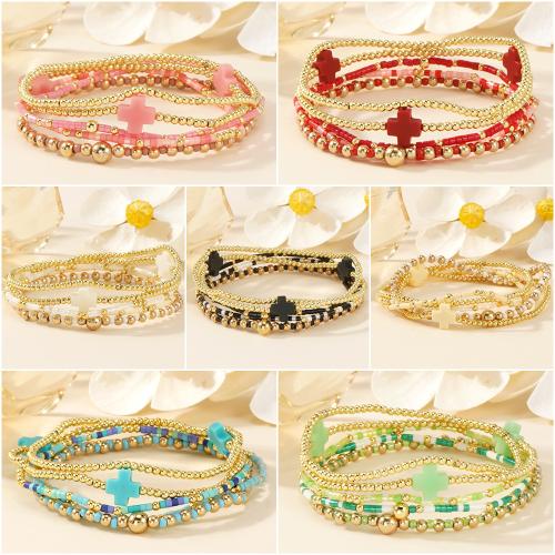 Seedbead Bracelet, with Brass, gold color plated, fashion jewelry, more colors for choice, 5PCs/Set, Sold By Set