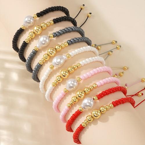Plastic Bracelet, Plastic Pearl, with Brass, gold color plated, fashion jewelry & multilayer, more colors for choice, Sold By Strand