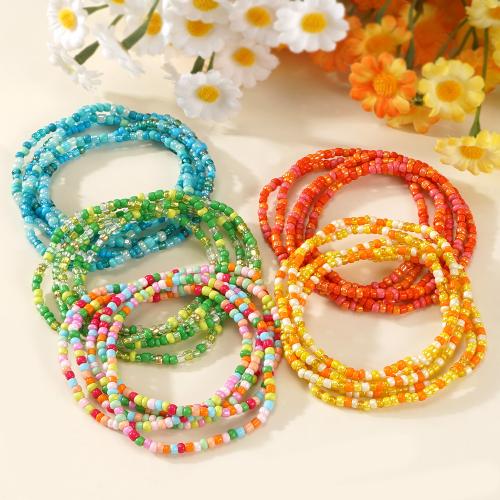 Seedbead Bracelet, with Brass, gold color plated, fashion jewelry & multilayer, more colors for choice, 5Strands/Set, Sold By Set