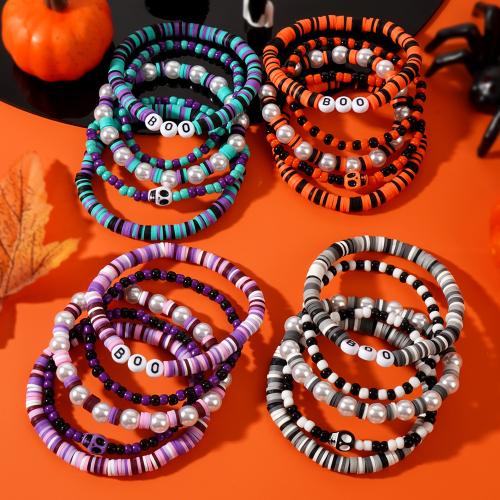 Arcilla polimero Pulsera, con Perlas plásticas, chapado en color dorado, Joyería, más colores para la opción, 5Strandsfilamento/Set, Vendido por Set