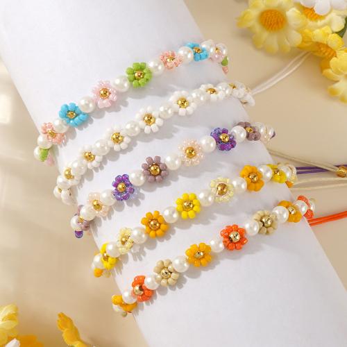 Plastic Bracelet, Plastic Pearl, with Seedbead & Brass, gold color plated, fashion jewelry, more colors for choice, Sold By Strand
