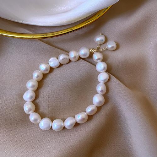 Freshwater Cultured Pearl Bracelet, Freshwater Pearl, with Tibetan Style, Baroque, plated, fashion jewelry, more colors for choice, 7-9MM, Sold By Strand