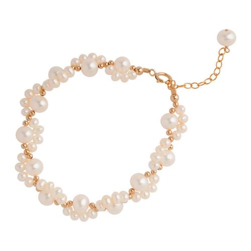 Freshwater Cultured Pearl Bracelet, Freshwater Pearl, with Brass, Baroque, plated, fashion jewelry, more colors for choice, 4-8MM, Sold Per 18 cm Strand