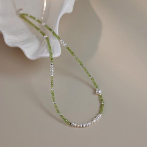 Natural Cultured Freshwater Pearl Jewelry Sets, with Peridot Stone & Tibetan Style, Baroque, gold color plated, fashion jewelry, more colors for choice, 2-3MM, Sold By Strand