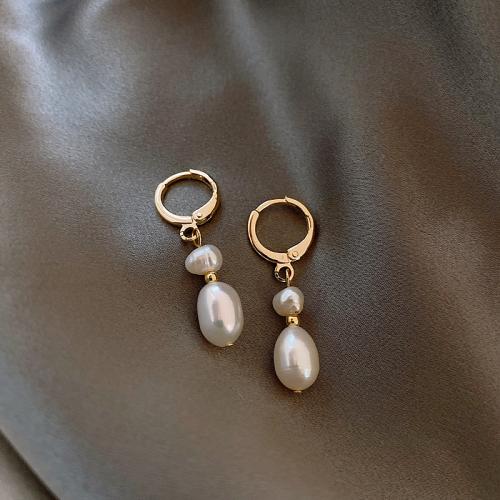 Freshwater Pearl Earrings, with Tibetan Style, Baroque, gold color plated, fashion jewelry, more colors for choice, 20mm, Sold By Pair