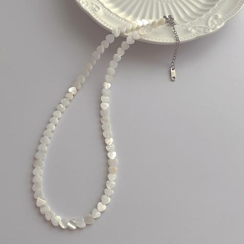 Shell Necklaces, Freshwater Shell, with Tibetan Style, Heart, gold color plated, fashion jewelry, more colors for choice, 6mm, Sold Per 47 cm Strand