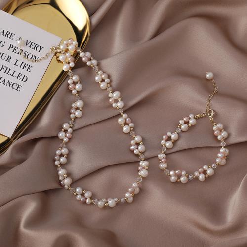 Natural Cultured Freshwater Pearl Jewelry Sets, with Tibetan Style, irregular, gold color plated, fashion jewelry, more colors for choice, 3-6MM, Sold By Strand