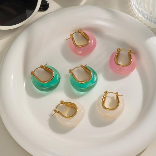 304 Stainless Steel Lever Back Earring, with Resin, gold color plated, fashion jewelry, more colors for choice, Sold By Pair