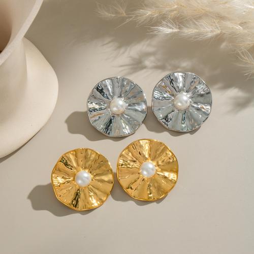 Stainless Steel Stud Earrings, 304 Stainless Steel, with Plastic Pearl, gold color plated, fashion jewelry, more colors for choice, Sold By Pair