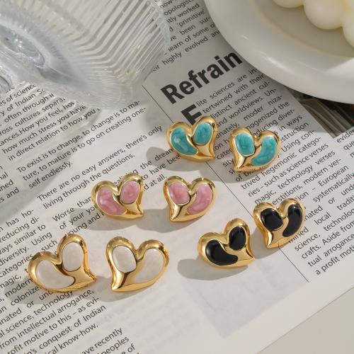 Stainless Steel Stud Earrings, 304 Stainless Steel, gold color plated, fashion jewelry & enamel, more colors for choice, Sold By Pair