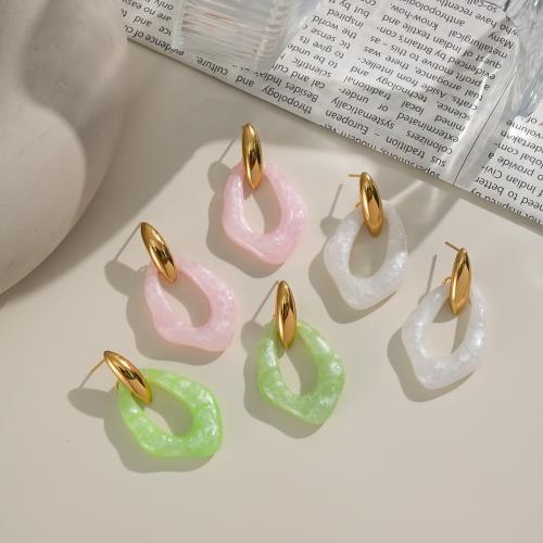 Resin Earring, 304 Stainless Steel, with Resin, gold color plated, fashion jewelry, more colors for choice, Sold By Pair