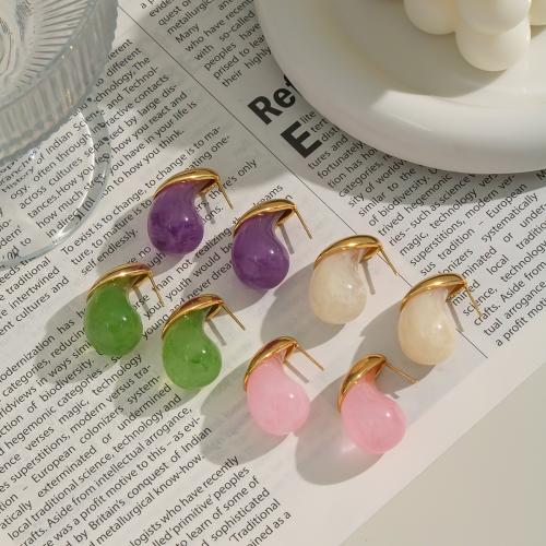Resin Earring, 304 Stainless Steel, with Resin, gold color plated, fashion jewelry, more colors for choice, Sold By Pair