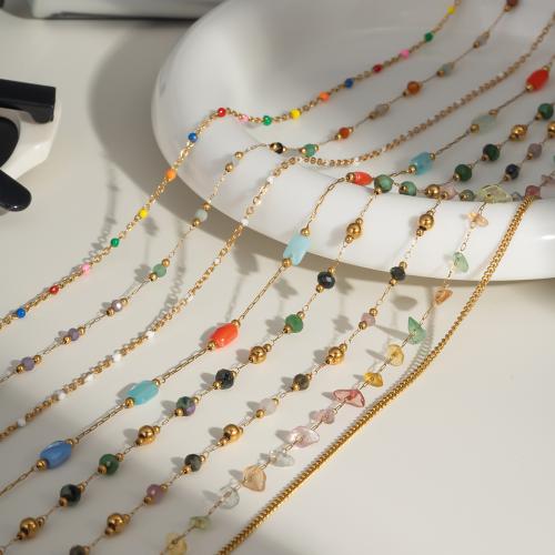 Natural Gemstone Necklace, 304 Stainless Steel, with Natural Stone, gold color plated, fashion jewelry, more colors for choice, Sold By PC