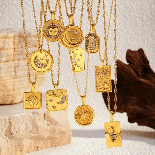 Stainless Steel Jewelry Necklace, 304 Stainless Steel, 18K gold plated, different styles for choice & for woman & with rhinestone, Sold By PC