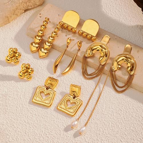 Stainless Steel Drop Earring, 304 Stainless Steel, plated, fashion jewelry & different styles for choice & for woman, golden, Sold By Pair