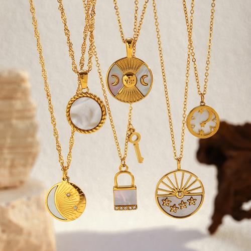 Stainless Steel Jewelry Necklace, 304 Stainless Steel, with White Shell, 18K gold plated, different styles for choice & for woman & with rhinestone, Sold By PC