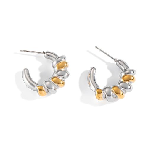 Stainless Steel Stud Earrings, 304 Stainless Steel, plated, fashion jewelry & for woman & two tone, Sold By Pair