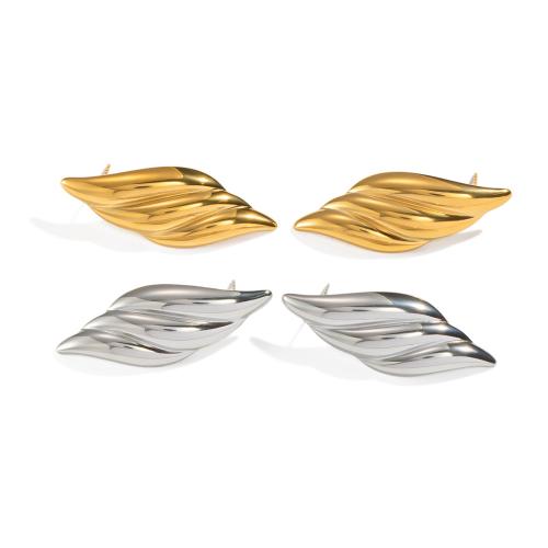 Stainless Steel Stud Earrings, 304 Stainless Steel, Leaf, plated, fashion jewelry & for woman, more colors for choice, Sold By Pair
