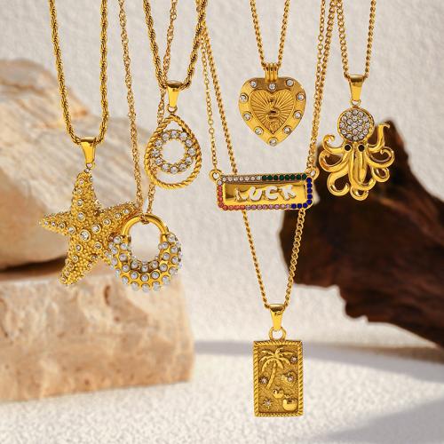 Stainless Steel Jewelry Necklace, 304 Stainless Steel, gold color plated, different styles for choice & for woman & with rhinestone, Sold By PC